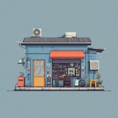 Pixelated storefront exterior