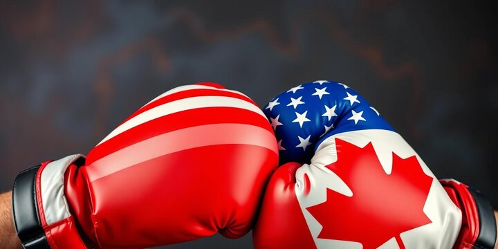 Boxing gloves, US & Canadian flags, trade war,  strength,  trade war