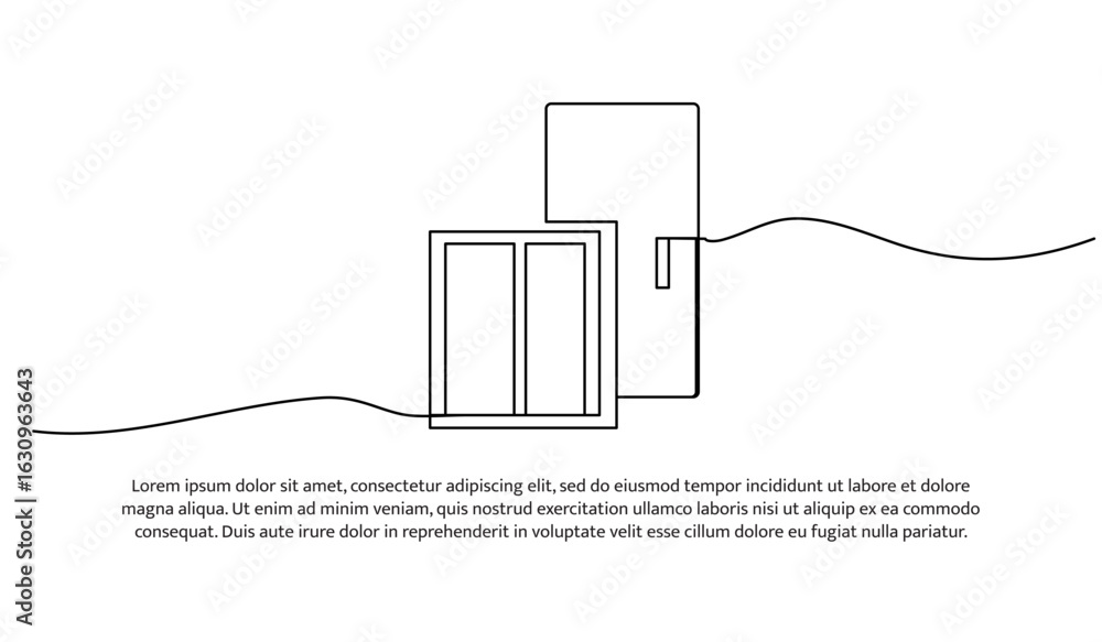 Poster continuous line design of window and door. single line decorative element drawn on white.