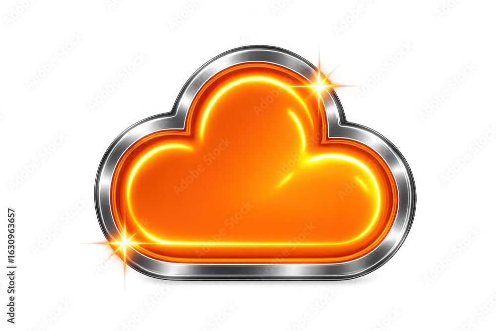 Aufkleber glowing orange cloud icon with chrome frame, symbolizing digital data storage and cloud computing te