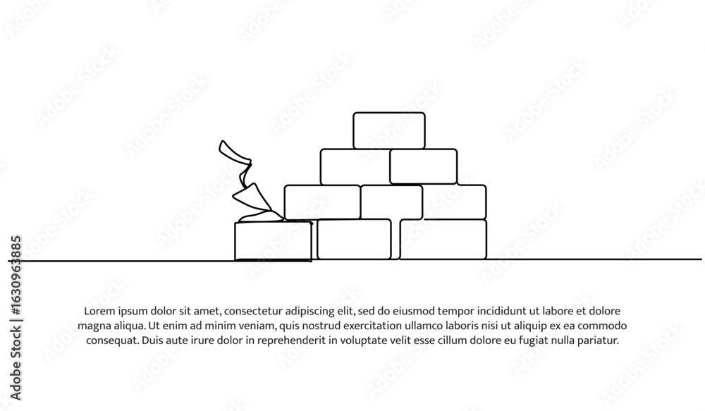 Poster continuous line design of brick. single line decorative element drawn on white.