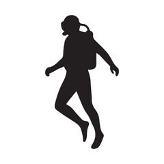 A black and white silhouette illustration depicting two scuba divers in a minimalist underwater scene. 