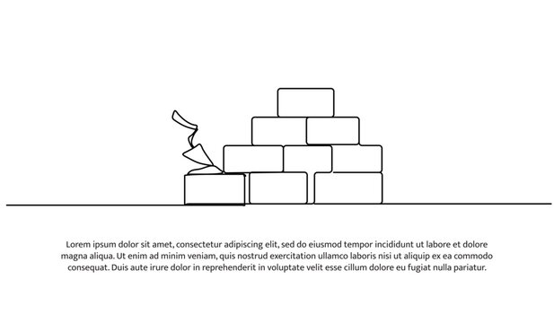 Continuous line design of brick. Single line decorative element drawn on white.