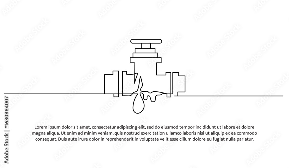 Poster continuous line design of faucet. single line decorative element drawn on white.