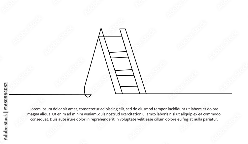 Poster continuous line design of ladder. single line decorative element drawn on white.