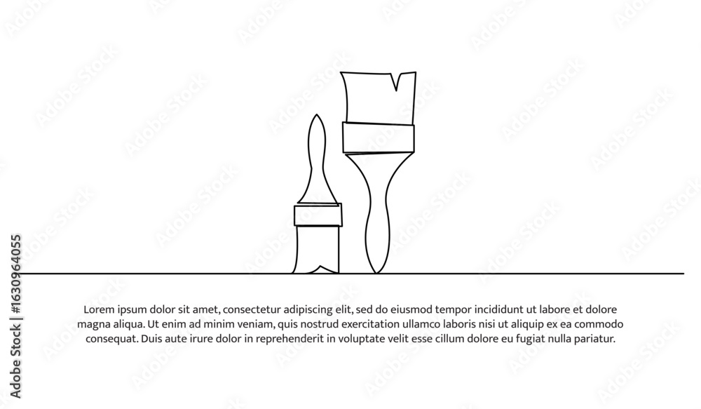 Poster continuous line design of paintbrush. single line decorative element drawn on white.