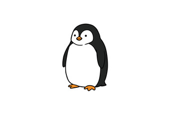 Fototapeta premium Charming hand-drawn penguin character illustration. An adorable arctic bird standing isolated on a clean white background.