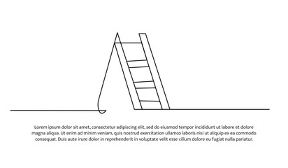 Continuous line design of ladder. Single line decorative element drawn on white.