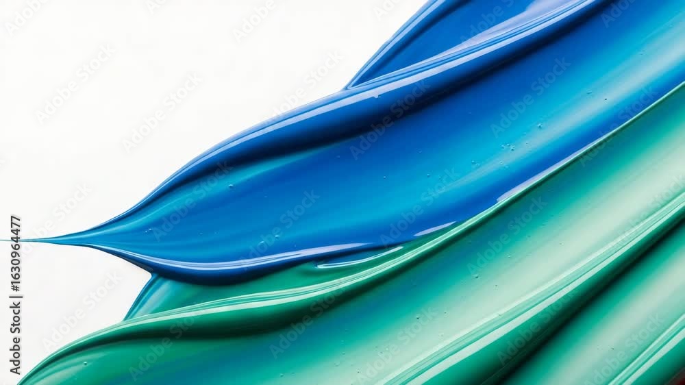 Aufkleber blue and green paint strokes creating abstract wavy patterns. dynamic aqua colorful creamy texture m