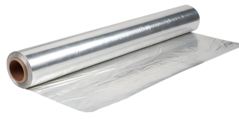 Rolled-up aluminum foil isolated on transparent background