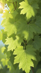 Vibrant Green Grape Leaves in Sunlight 2.