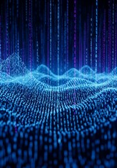Fototapeta premium Abstract digital landscape with flowing blue code, creating a futuristic and technological atmosphere.