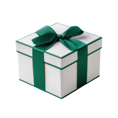 Obraz premium Elegant White Gift Box with Green Ribbon for Special Occasions