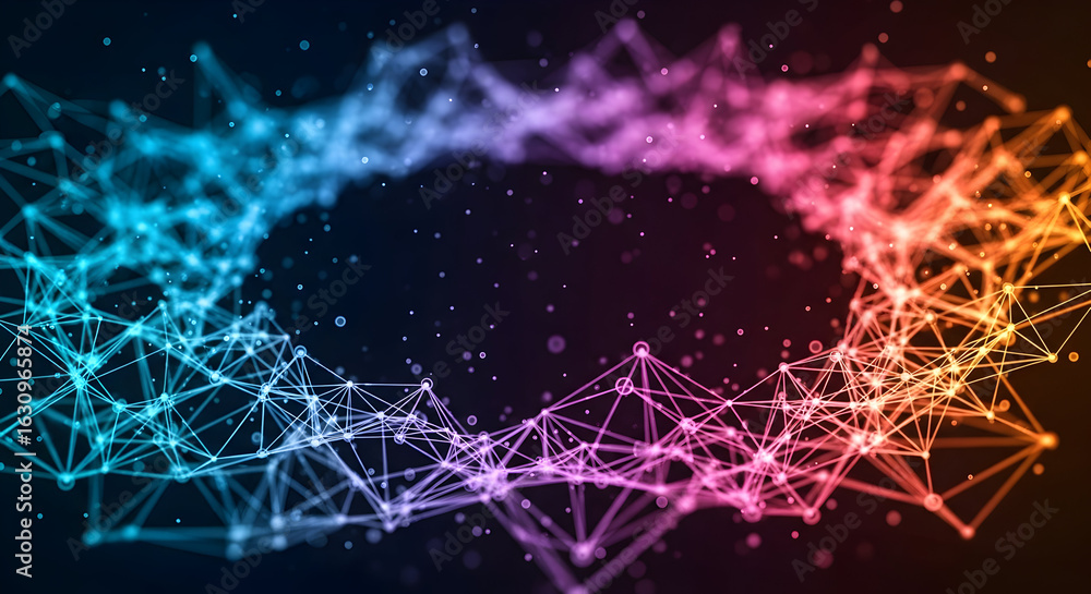 Poster abstract multicolor network connection on dark background