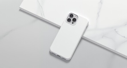 Fototapeta premium White Smartphone Case Mockup on Marble Background Product Presentation Clean Design Template