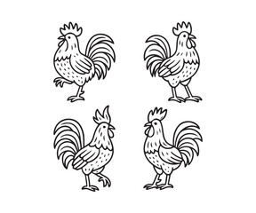 Collection of rooster vector illustrations. Suitable for logos, outdoor designs, stickers and t-shirt designs