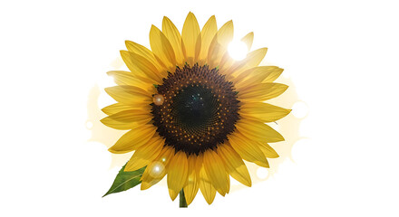 Fototapeta premium Close up of a vibrant yellow sunflower in full bloom with bright sunlight shining through its petals isolated on transparent background