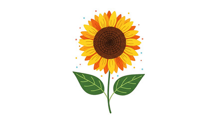 Naklejka premium A bright and cheerful sunflower illustration with yellow petals and green leaves against a transparent background creating a summery feel
