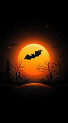 Fototapeta premium Spooky Halloween Night with Bats and Full Moon