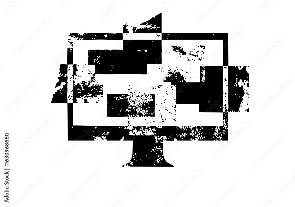 Poster vector abstract digital monitor with glitch effect.