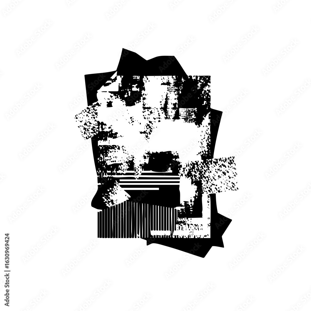 Poster vector abstract fragmented composition with linear elements and geometric shapes.