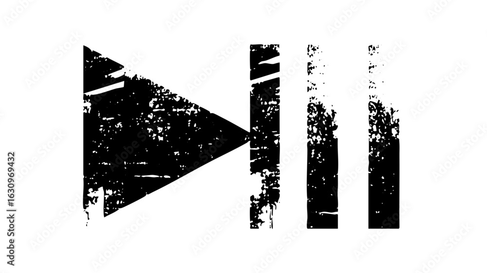 Poster vector distressed play button with vertical bars.