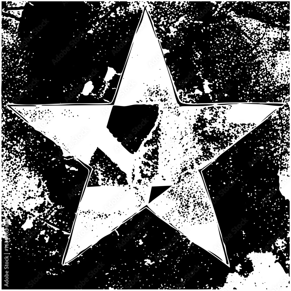 Poster vector distressed five-pointed star with textured edges.