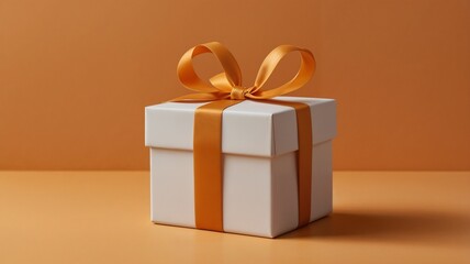 Luxury Minimalist Gift Box Design on Vibrant Orange Surface