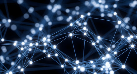 Glowing Blue Network Connection on Black Background Abstract