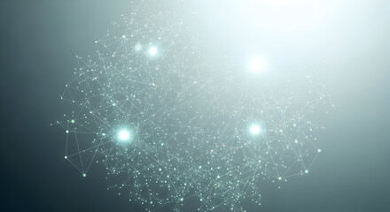 Abstract Teal Network Connecting Dots with Light on Gray Background