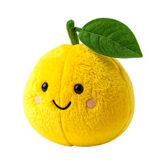 Cute Plush Lemon with Smiling Face and Leaf.