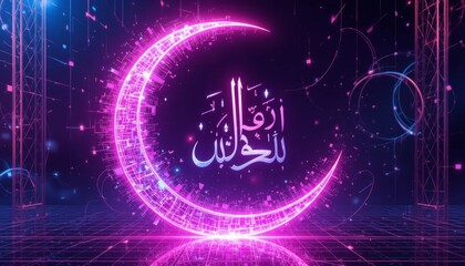 Digital crescent moon with arabic calligraphy