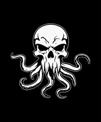 Octopus skull pirate mascot kraken logo vintage tattoo design black background