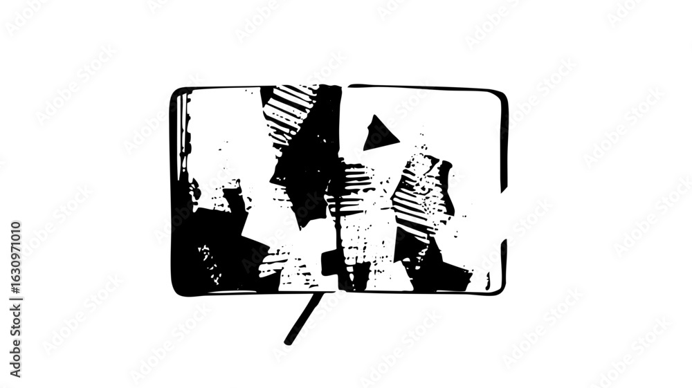 Poster vector abstract lettermark with fragmented shapes and bold lines.