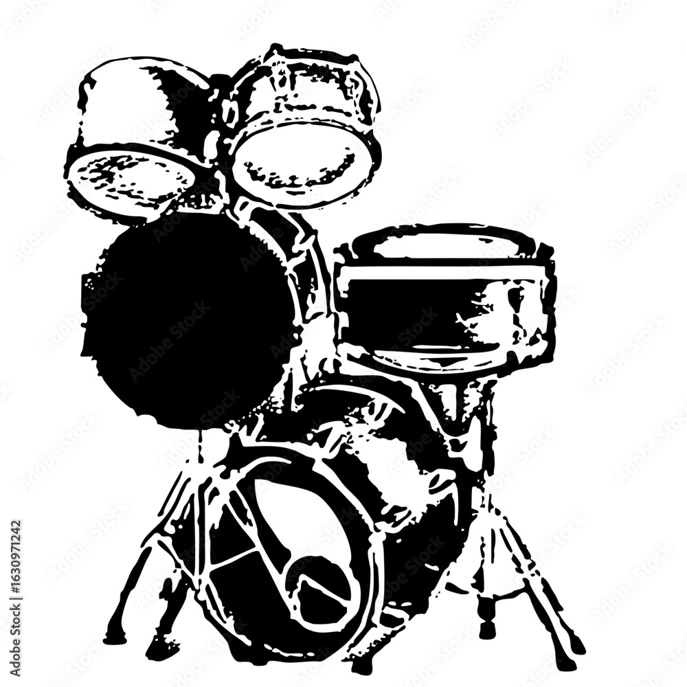 Poster vector bold vector of a complete drum kit setup.