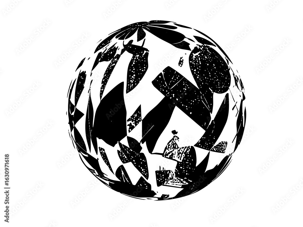 Poster vector abstract cityscape features a figure amidst geometric structures.