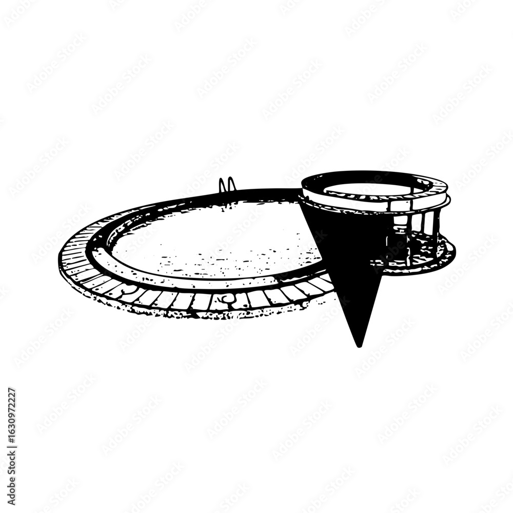 Poster vector architectural depicts a circular structure with a central tower.