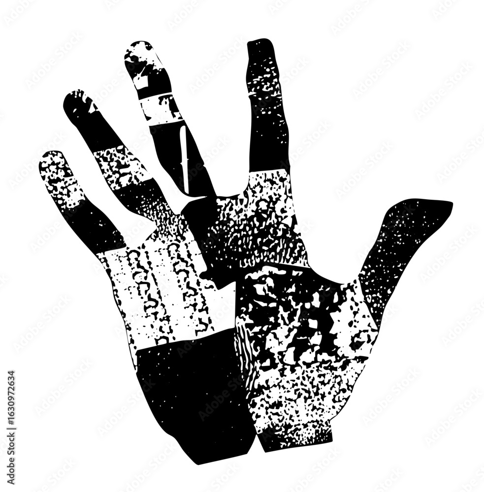 Poster vector distressed handprint with speckled texture.