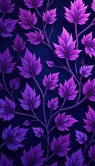 Intricate purple leaf branches, seamless repeat pattern , background, illustration