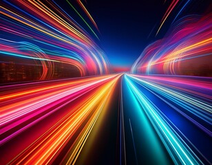 ligne lumineuses colorees vitesse dans la nuit
