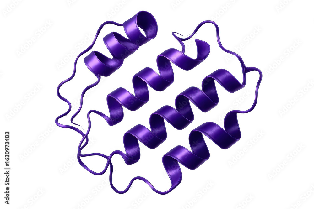 Poster purple alpha helix protein rotating, revealing intricate molecular configuration against translucent