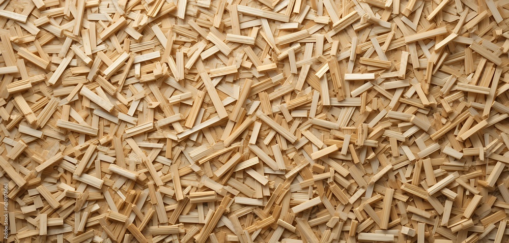 Poster close up view of a texture composed of many small light wooden sticks scattered in random