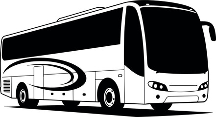Modern tour bus vector illustration. Coach or charter bus for passenger transport, travel, and tourism. Isolated logo template.