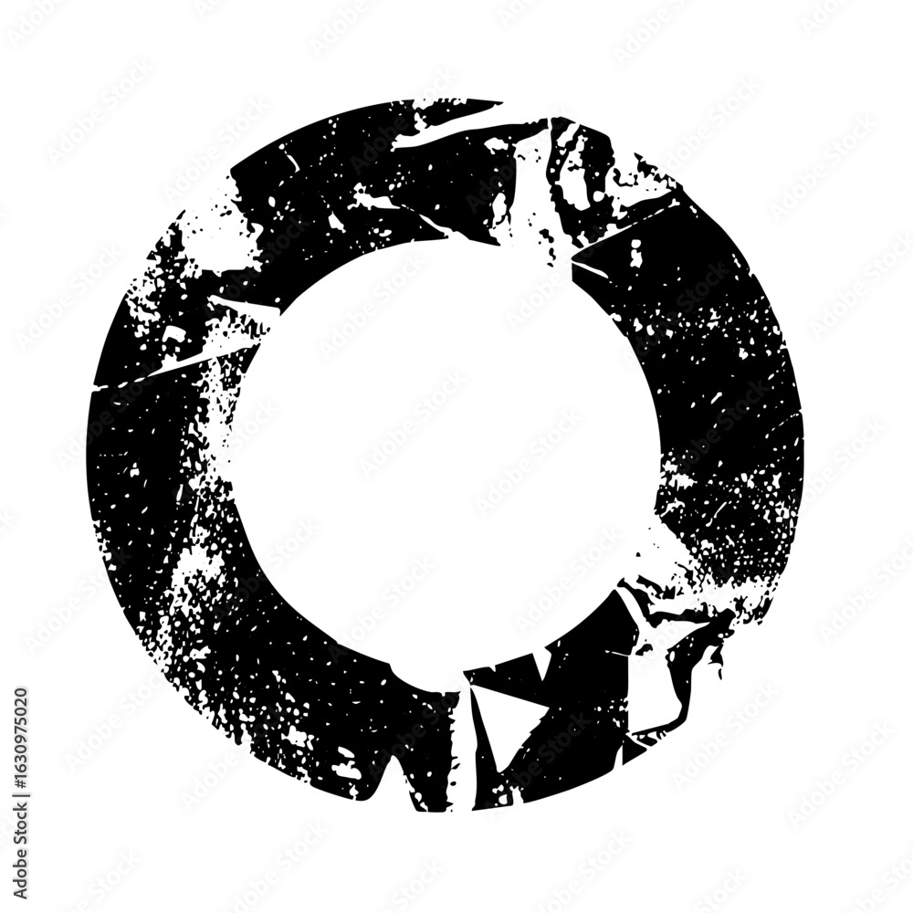 Poster vector distressed circular emblem with fragmented edges.