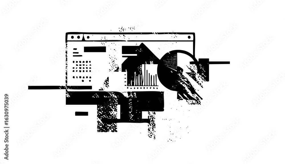 Aufkleber vector hand interacting with data visualization on a computer screen.