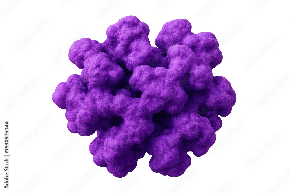 Poster rotating purple molecule structure set against a transparent background, illustrating concepts in sc