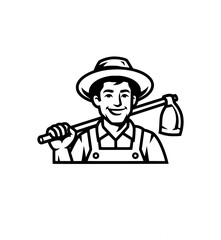 Smiling Farmer with Hoe Organic Agriculture Logo