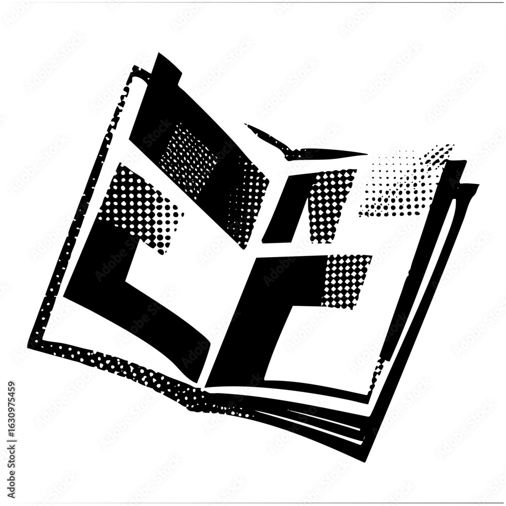 Poster vector abstract open book with halftone details.