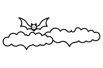 Minimalist black bat and clouds outline graphic for Halloween night