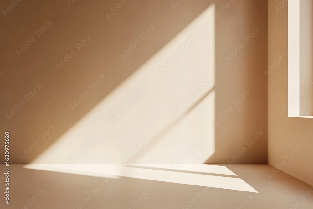 Poster empty minimal room interior with sun light and shadow for product display. studio space with simple 